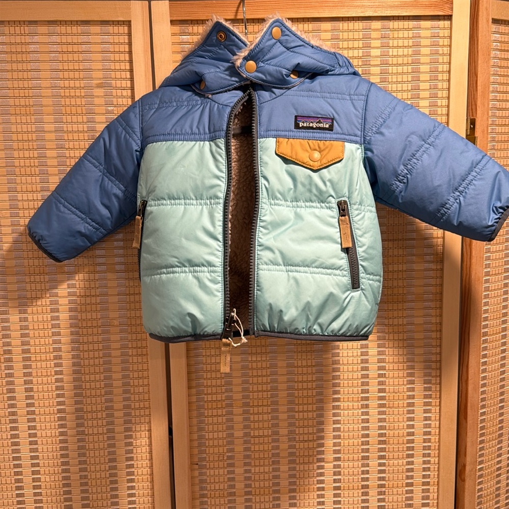 Patagonia Baby Reversible Tribbles Jacket • Blue & Mint • Size 3–6M